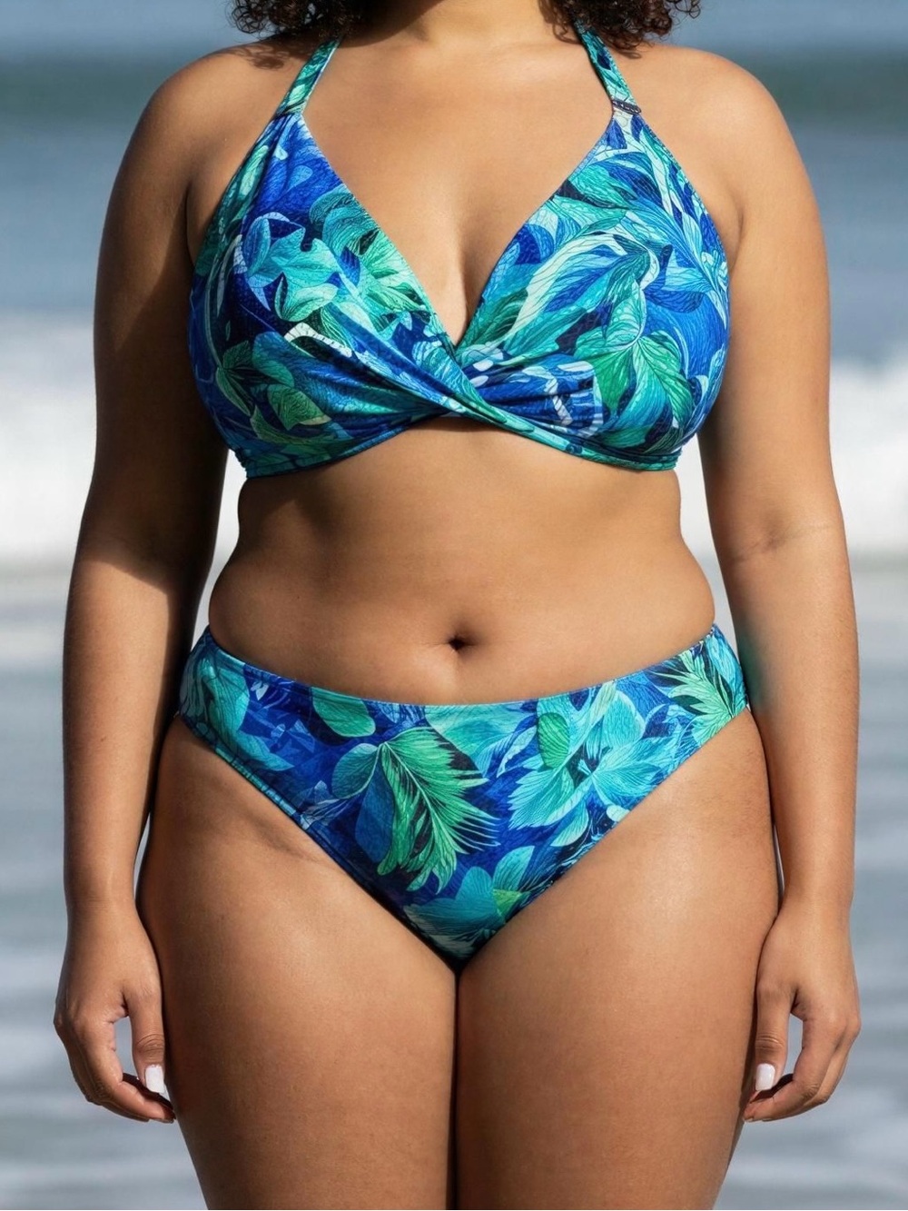 NWOT Laren Ralph Lauren Blue Green Leaf-Print Women's Bikini Set -- 16